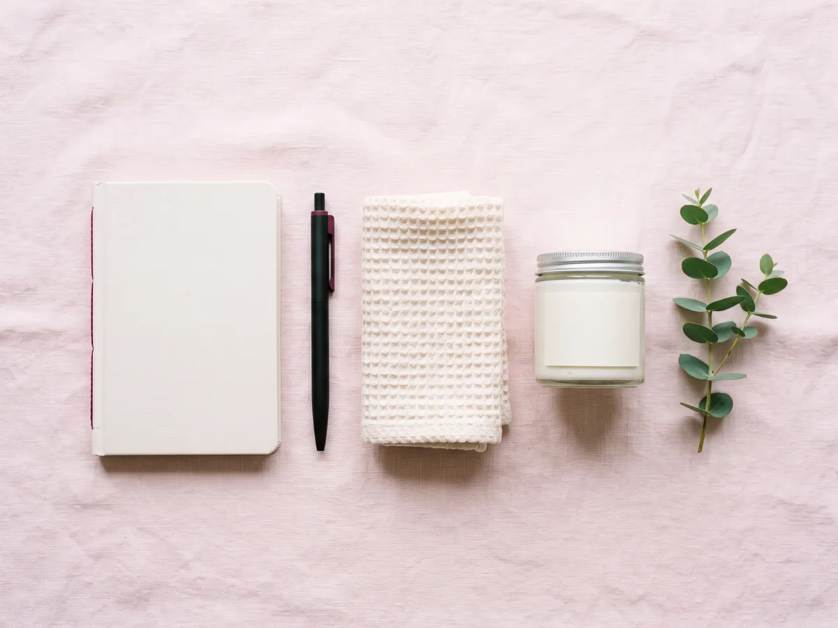 Sunday reset self-care checklist flat-lay
